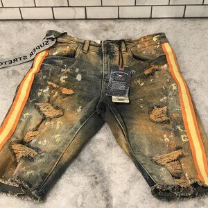 New Jordan Craig Denim Shorts Boys 14 Blue Legacy Edition Denim Ripped Painted